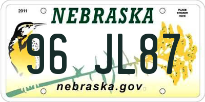 NE license plate 96JL87