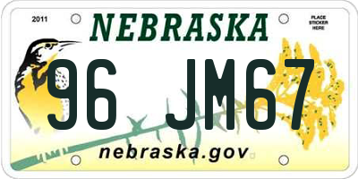 NE license plate 96JM67