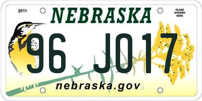 NE license plate 96JO17
