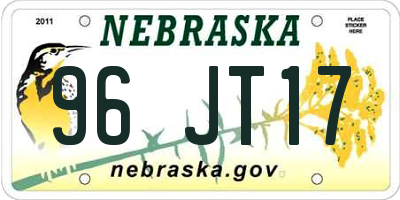NE license plate 96JT17