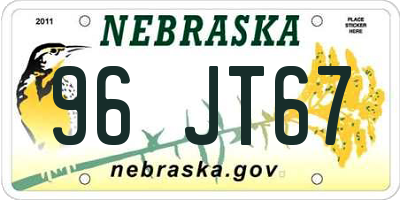 NE license plate 96JT67