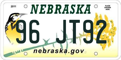 NE license plate 96JT92