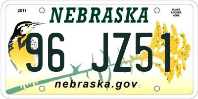 NE license plate 96JZ51