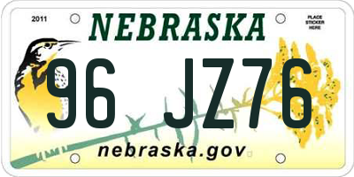 NE license plate 96JZ76