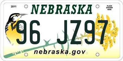 NE license plate 96JZ97