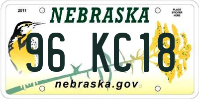 NE license plate 96KC18