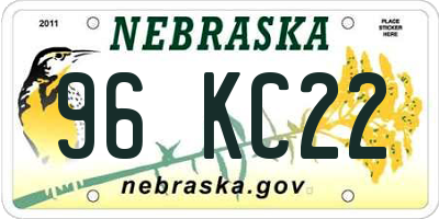 NE license plate 96KC22