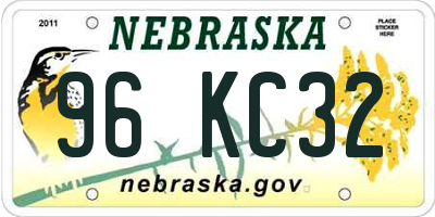 NE license plate 96KC32