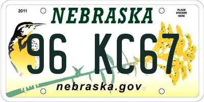 NE license plate 96KC67