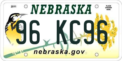 NE license plate 96KC96