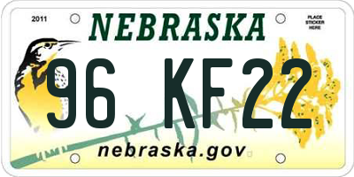 NE license plate 96KF22