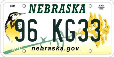 NE license plate 96KG33