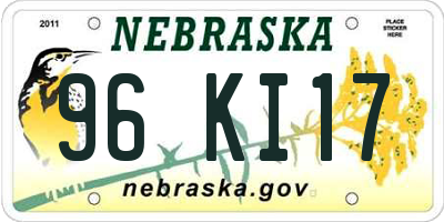 NE license plate 96KI17