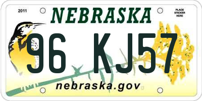 NE license plate 96KJ57