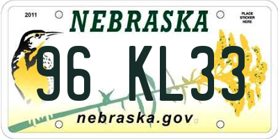 NE license plate 96KL33