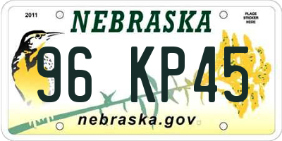 NE license plate 96KP45