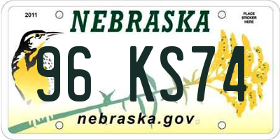 NE license plate 96KS74