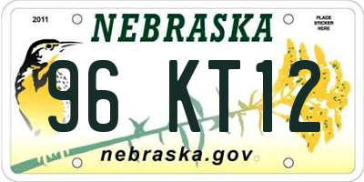 NE license plate 96KT12