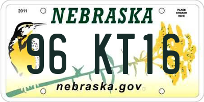NE license plate 96KT16