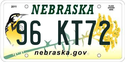 NE license plate 96KT72