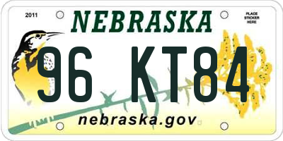 NE license plate 96KT84