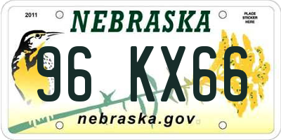 NE license plate 96KX66