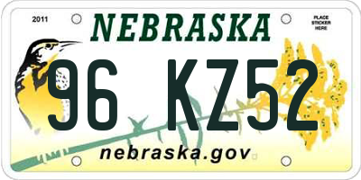 NE license plate 96KZ52