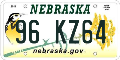 NE license plate 96KZ64