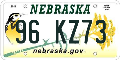 NE license plate 96KZ73