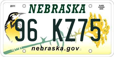 NE license plate 96KZ75