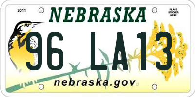 NE license plate 96LA13