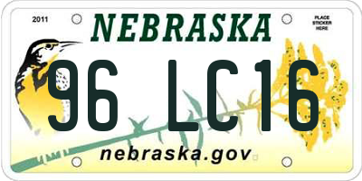 NE license plate 96LC16