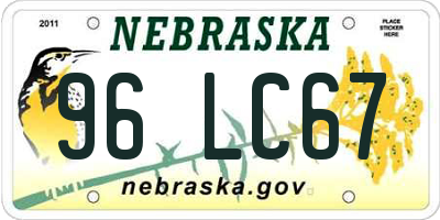 NE license plate 96LC67