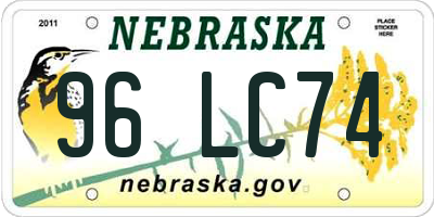 NE license plate 96LC74
