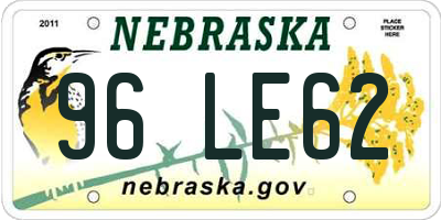 NE license plate 96LE62