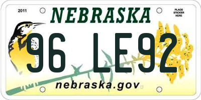 NE license plate 96LE92