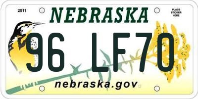 NE license plate 96LF70