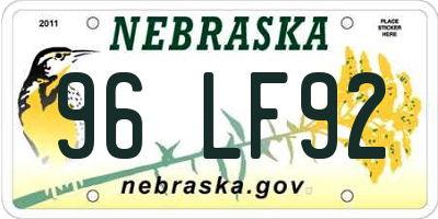 NE license plate 96LF92