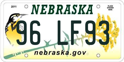 NE license plate 96LF93