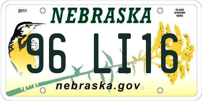 NE license plate 96LI16