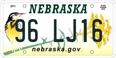 NE license plate 96LJ16