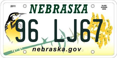 NE license plate 96LJ67