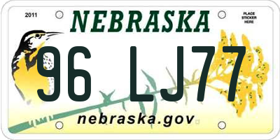 NE license plate 96LJ77