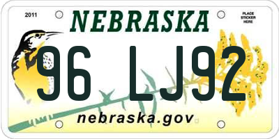 NE license plate 96LJ92