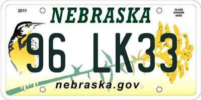 NE license plate 96LK33
