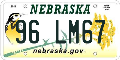 NE license plate 96LM67