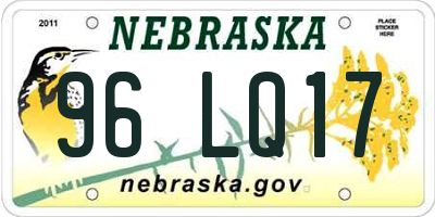 NE license plate 96LQ17