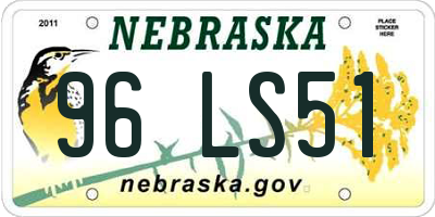 NE license plate 96LS51