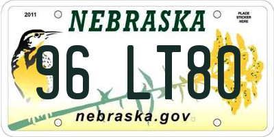 NE license plate 96LT80