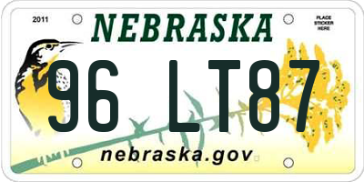NE license plate 96LT87